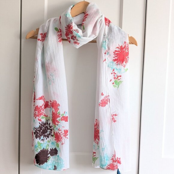 BN red, mint and chocolate watercolor Scarf with Tassels, 100% cotton - Picture 1 of 6